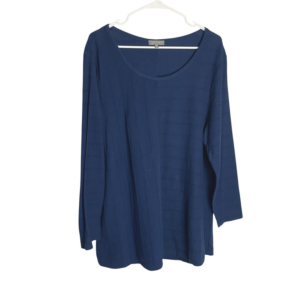 Habitat Womens Slub Knit Tunic Top Size L Blue Long Sleeve Textured 100% Cotton